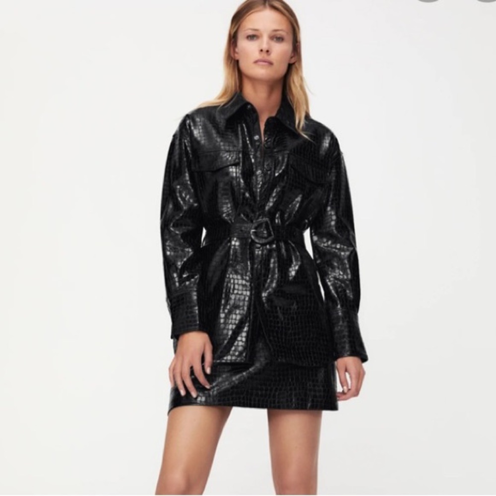 Zara Faux Leather Belted Shirt